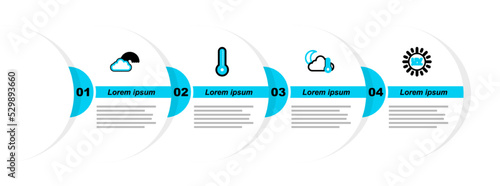 Set line UV protection, Thermometer and cloud, moon, Meteorology thermometer and Rainbow with icon. Vector