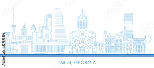 Outline Skyline panorama of city of Tbilisi, Georgia - vector illustration