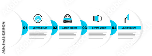 Set line Windscreen wiper, Electric engine, Car tire and wheel icon. Vector