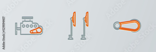 Set line Car door handle, engine and Windscreen wiper icon. Vector