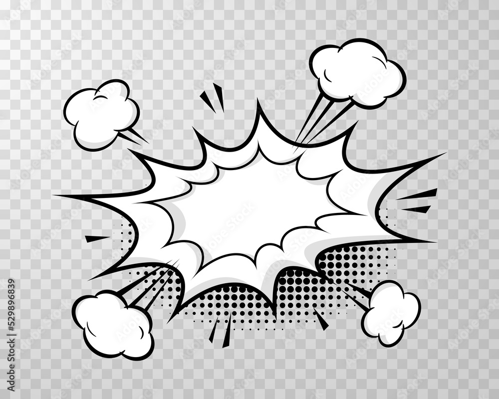 Hand drawn empty comic speech bubble with clouds and halftone shadow ...