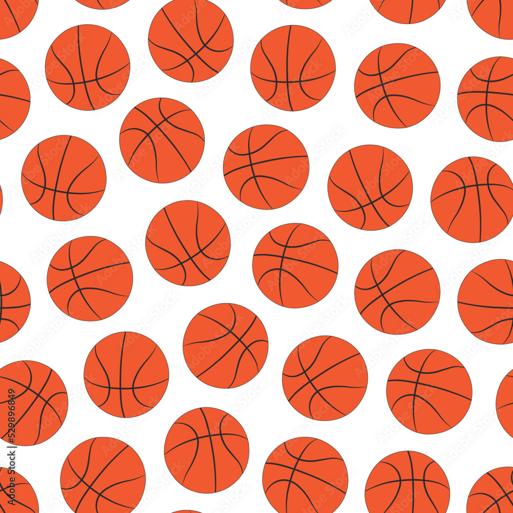 Seamless basketball pattern - falling design. Repeatable game background with play balls. Trendy sportive endless print. Vector illustration
