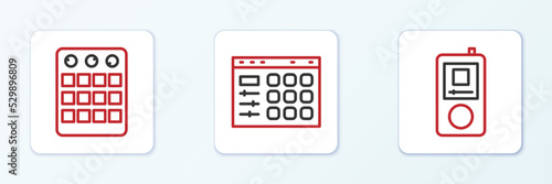 Set line Music player, Drum machine and icon. Vector