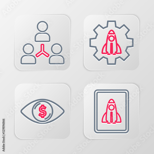 Set line Startup project concept, Eye with dollar, and Project team base icon. Vector © vector_v