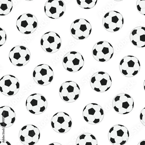 Seamless football pattern. Black and white design. Repeatable background with playing balls. Trendy sportive endless print. Vector illustration