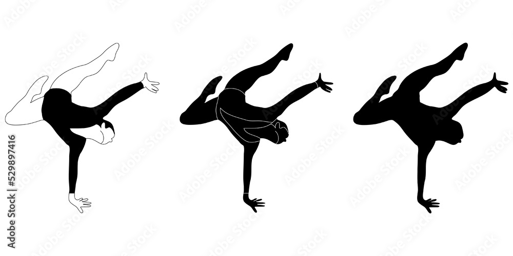 Flat design gymnast, gym girl  silhouette illustration. Gymnastics. Isolated vector
