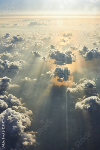 Arial view of clouds in the sunrise or sunset.