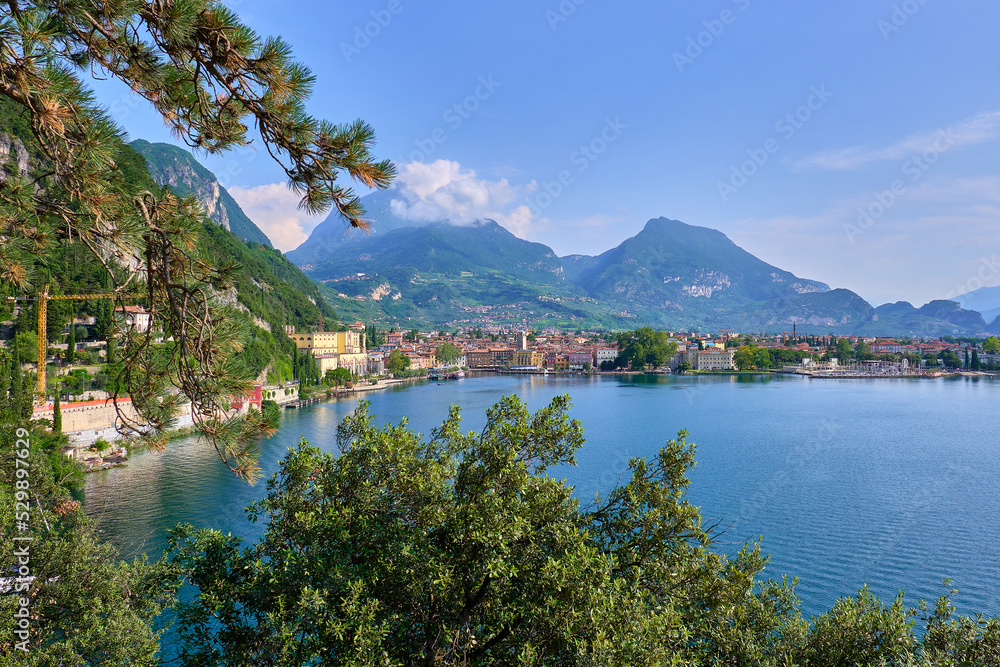 panoramic view of the city of riva del garda, italy