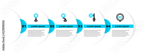 Set line Speed limit traffic, Stop sign with camera, Road and icon. Vector