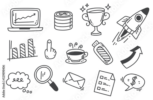 Business money finance office doodle sketch ideas hand drawn abstract set collection. Graphic design cartoon illustration
