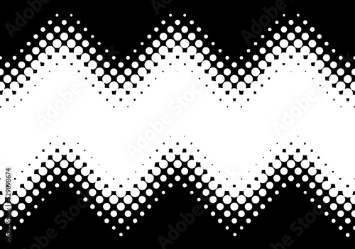 Zigzag halftone seamless border. Polka dots fade gradient zig zag ribbon. Dotted Gradient Halftone repeatable Wave. Trendy vector design element