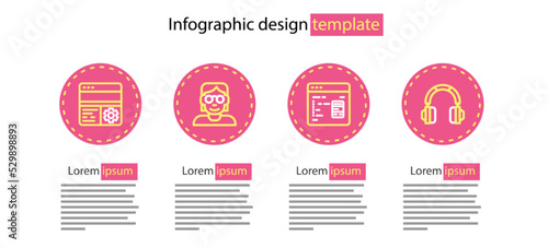 Set line Software, Headphones, Hacker or coder and Debugging icon. Vector