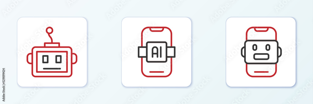 Set line Chat bot, Artificial intelligence robot and AI icon. Vector Set line Chat bot, Artificial intelligence robot and AI icon. Vector