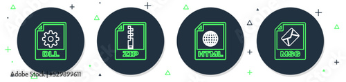 Set line ZIP file document, HTML, DLL and MSG icon. Vector