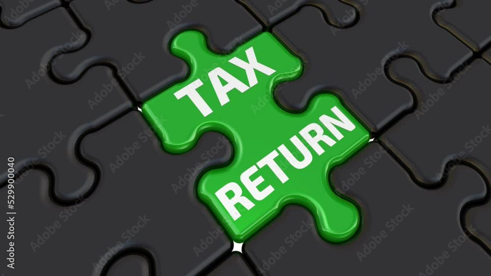 Tax return. Folding puzzles. Folded black puzzles elements and one green with white text TAX RETURN. Footage video Tax return. Folding puzzles. Folded black puzzles elements and one green with white text TAX RETURN. Footage video