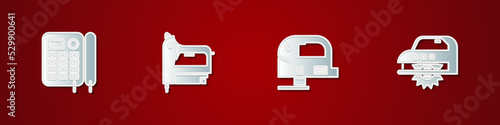 Set Telephone, Electric construction stapler, jigsaw and circular icon. Vector