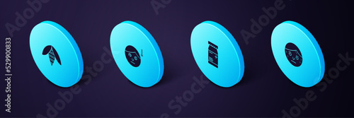 Set Isometric Man with excessive sweating, Medicine bottle and pills, High human body temperature and Bee icon. Vector
