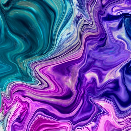 Abstract watercolor background in the shades of purple and green. Wavy liquid texture.
