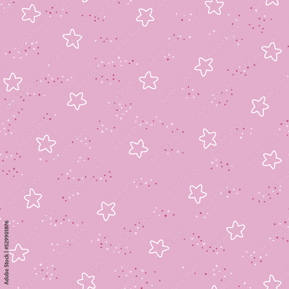 Stars in the sky lineart seamless vector pattern. Trendy pink aesthetic texture. Cute hand drawn background for kids room decor, nursery art, fabric, wallpaper, wrapping paper, textile, packaging. Stars in the sky lineart seamless vector pattern. Trendy pink aesthetic texture. Cute hand drawn background for kids room decor, nursery art, fabric, wallpaper, wrapping paper, textile, packaging.