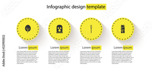 Set Tree, Balaclava, Medieval spear and Lighter. Business infographic template. Vector