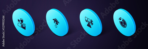 Set Isometric Dollar rate decrease, Stop delivery cargo truck, Falling property prices and Employee dismissal icon. Vector
