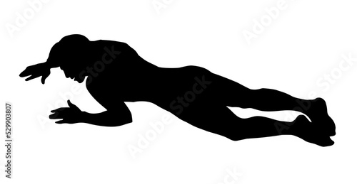 An exhausted person lies on the ground. Vector drawing