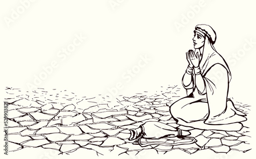 A young woman is praying. Vector drawing