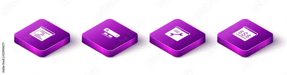 Set Isometric Browser window, Search engine, setting and Online shopping on screen icon. Vector Set Isometric Browser window, Search engine, setting and Online shopping on screen icon. Vector