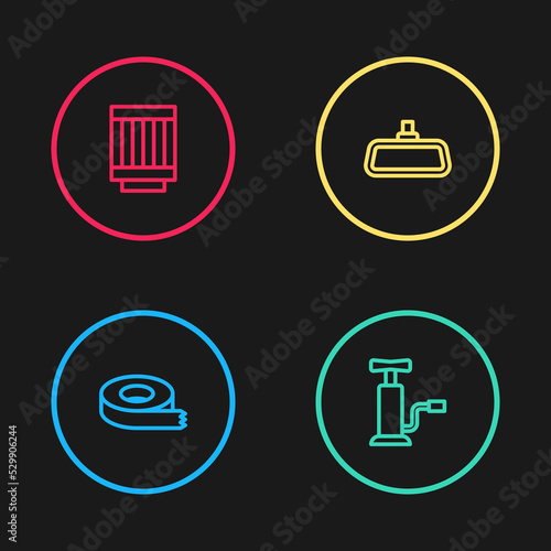 Set line Scotch tape, Car air pump, mirror and filter icon. Vector