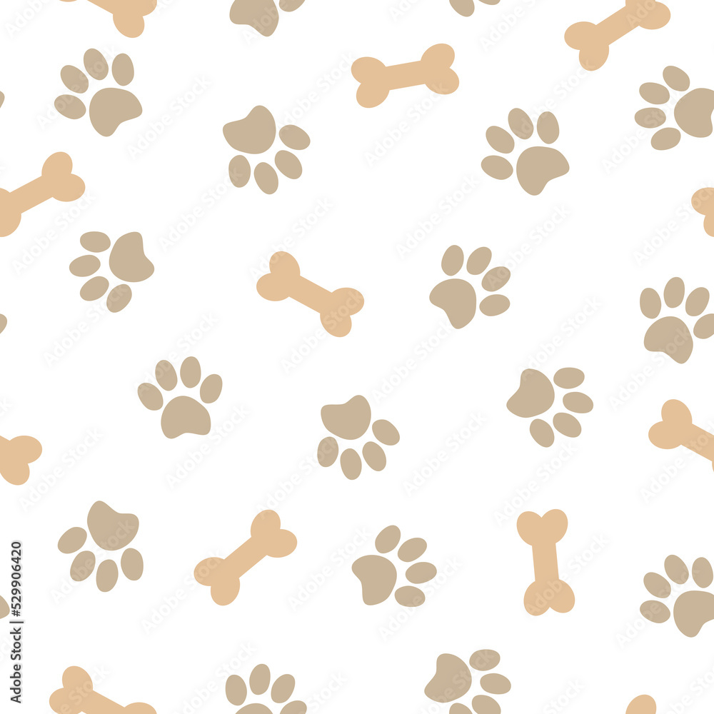 Bones and paw prints in beige