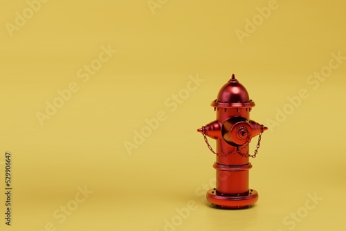 fire hydrant on a yellow background. copy paste, copy space. 3d render photo