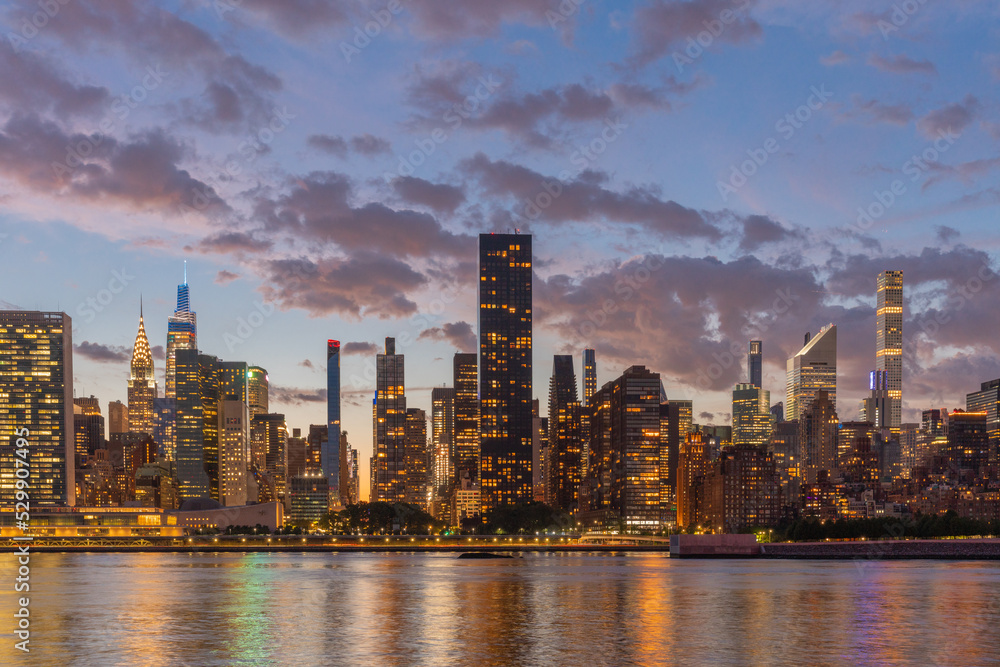 View of New York City Skyline and East River at Dusk