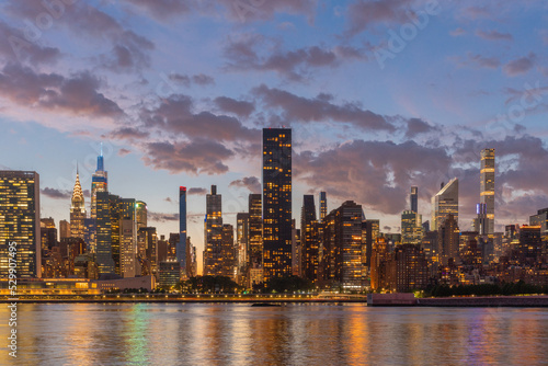 View of New York City Skyline and East River at Dusk