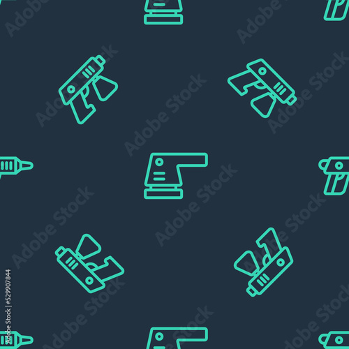 Set line Electric sander, Paint spray gun and cordless screwdriver on seamless pattern. Vector