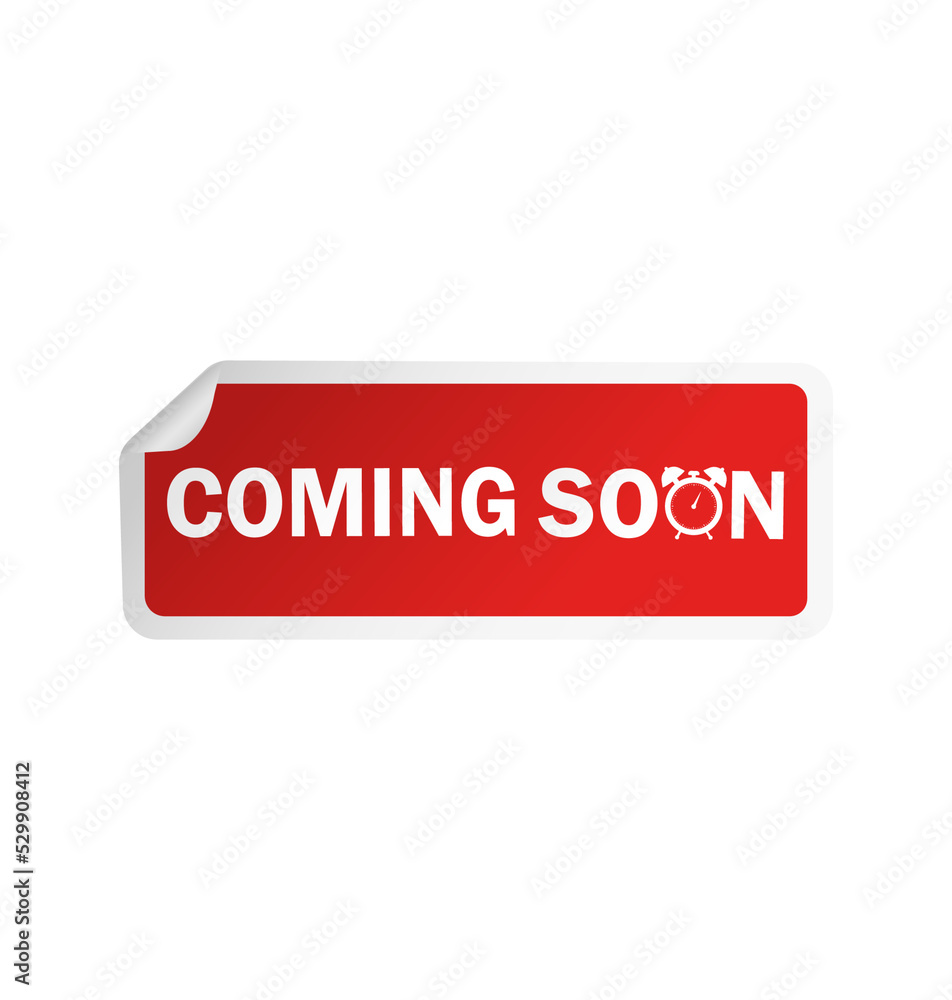 Red coming soon sticker on white background for promotion design. Vintage label. Round button. Vector icon. Red coming soon sticker on white background for promotion design. Vintage label. Round button. Vector icon.