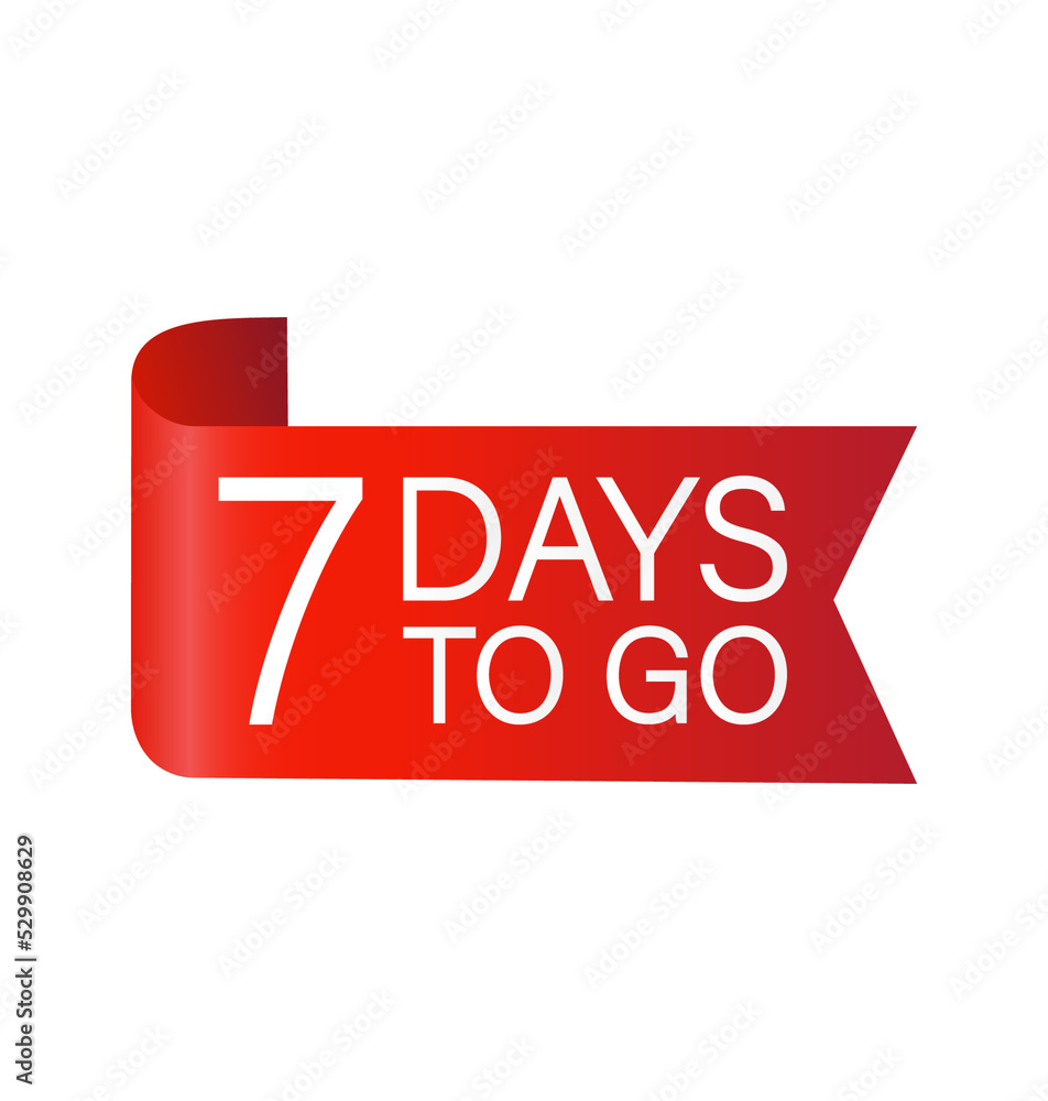 7 days to go red Label. Red web ribbon isolated on white background. Vector stock illustration. 7 days to go red Label. Red web ribbon isolated on white background. Vector stock illustration.