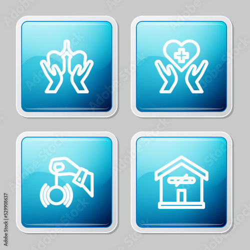 Set line Lungs, Heart with cross, Hypnosis and No smoking at home icon. Vector