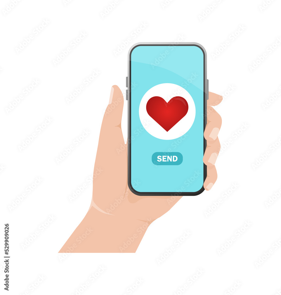 Heart send, great design for any purposes. Heart design. Smartphone screen. Telephone icon. Finger touch screen.
