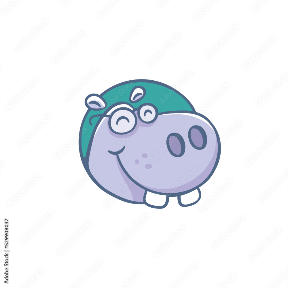 Naklejka premium Cute, quirky and funny hippo character head logo design symbol. Vector illustration for kids related brands or products.