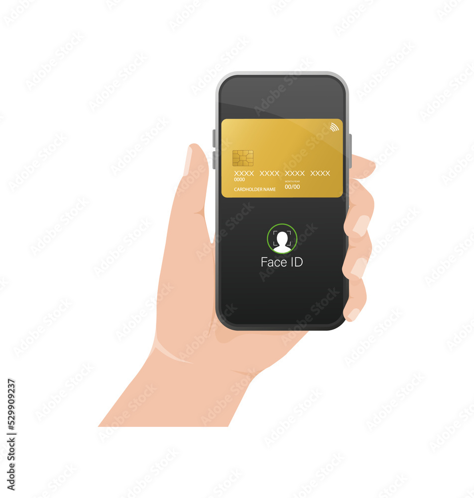 Abstract credit card with smartphone for mobile app design. Hand holding smartphone. Abstract credit card with smartphone for mobile app design. Hand holding smartphone.