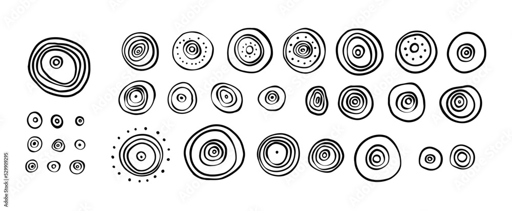 Set vector hand drawing primitive sun circle Set vector hand drawing primitive sun circle