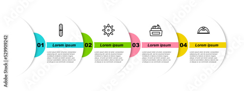 Set line Nail file, False nails, Bottle of polish and Manicure lamp. Business infographic template. Vector