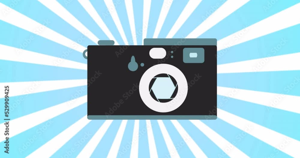Animation motion loop design of an old retro hipster photo camera from the 90s, 80s, 70s against the background of the effect of blue abstract sun rays in high resolution 4k Animation motion loop design of an old retro hipster photo camera from the 90s, 80s, 70s against the background of the effect of blue abstract sun rays in high resolution 4k