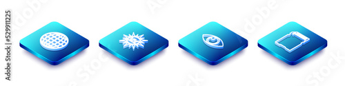 Set Isometric line Earth globe, UV protection, Eye and SD card icon. Vector