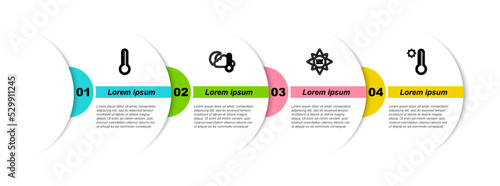 Set line Meteorology thermometer, Thermometer and cloud, moon, UV protection and . Business infographic template. Vector