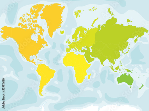 Colorful blank political map of World continents.