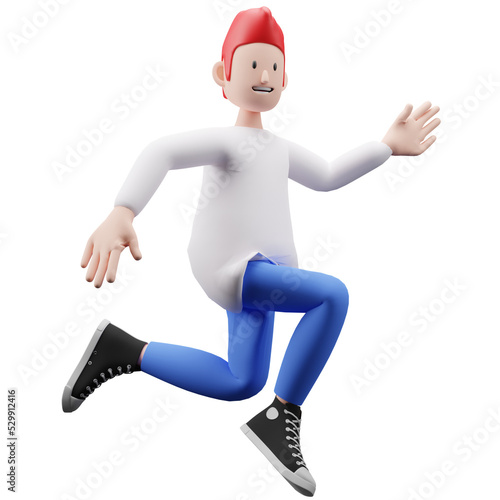 3d render of a boy skipping happily