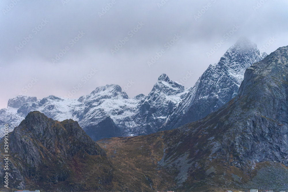 Rough rocky mountains with snow Rough rocky mountains with snow