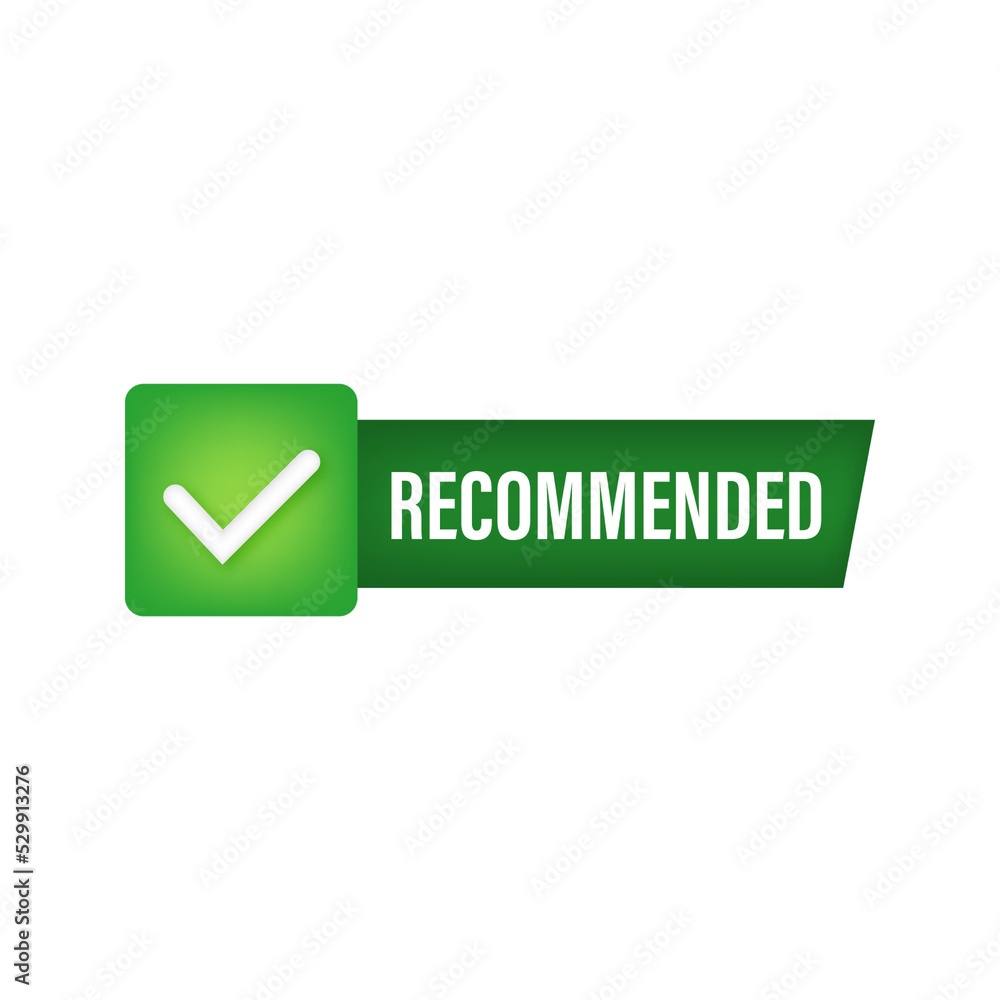 Recommend icon. White label recommended on green background. Vector illustration Recommend icon. White label recommended on green background. Vector illustration