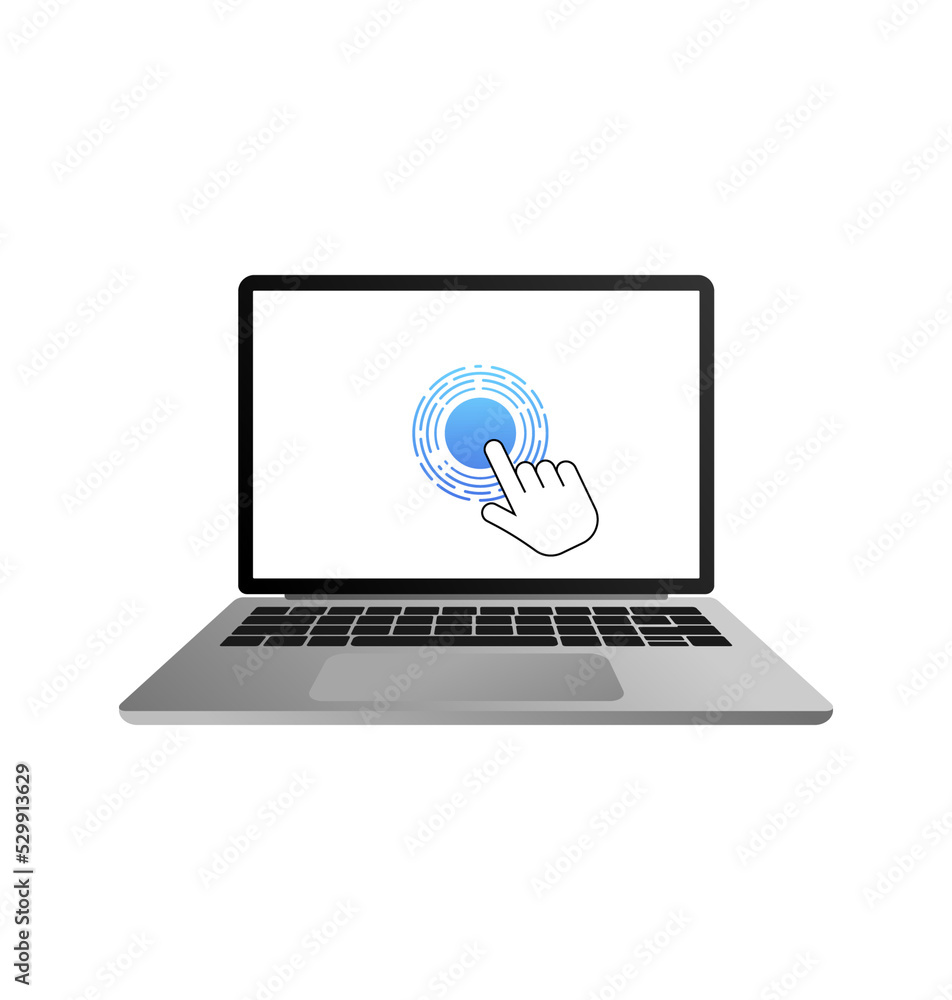 Laptop with cursor. Computer or search click arrow for website. Vector stock illustration. Laptop with cursor. Computer or search click arrow for website. Vector stock illustration.